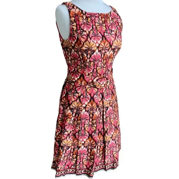 MUSE SLEEVELESS ZIP PLEATED BOTTOM 6 MULTI COLORED ABSTRACT PATTERN DRESS NWOT - Picture 4 of 14